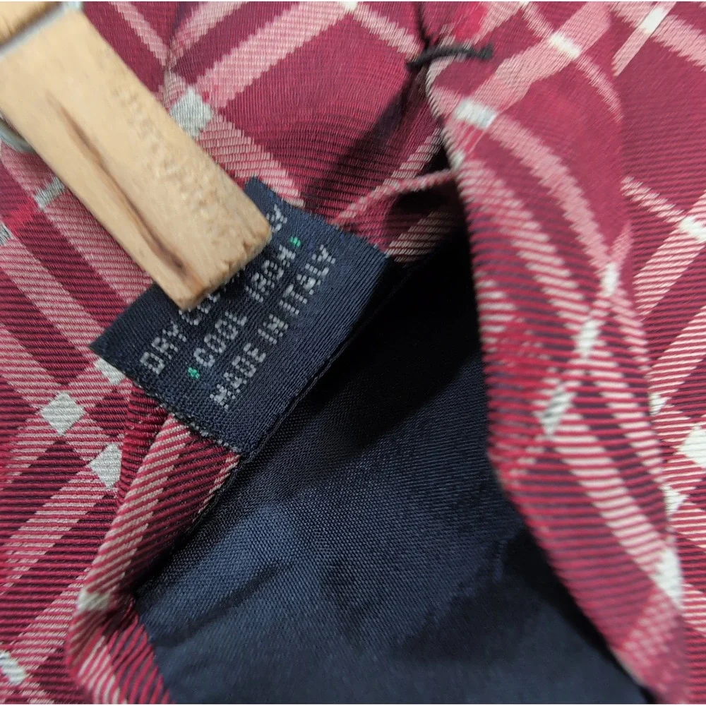 Burberry Mens Neckties Lot 2 OS Tan Red Nova Check Silk AS IS Craft Repair